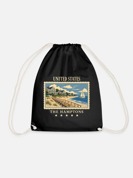 USA The Hamptons Vintage Reisemarke - Turnbeutel - Schwarz