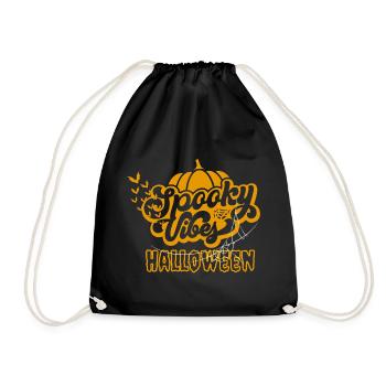 Spooky Vibes Halloween Pumpkin Bat Design - Drawstring Bag - black - Front