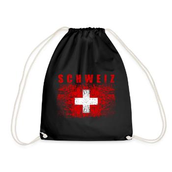 Schweiz Flagge 008 AllroundDesigns - Turnbeutel - Schwarz - Vorne