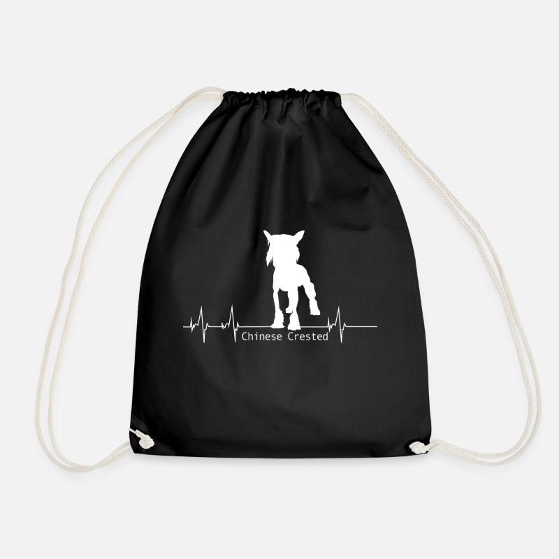 Chinese Crested Shirt-Heartbeat - Turnbeutel - Schwarz