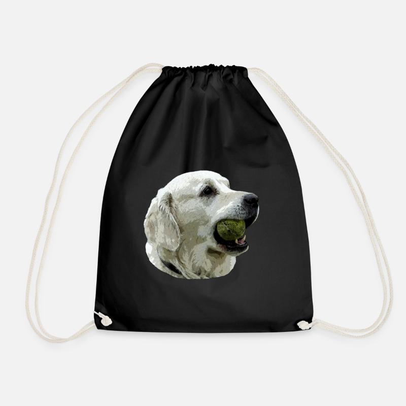 Labrador with Ball - Drawstring Bag - black