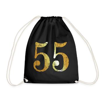 Nummer 55 (Vintage Goldgelb) 55. Geburtstag - Turnbeutel - Schwarz - Vorne