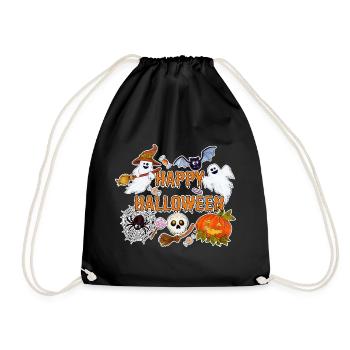 Happy Halloween Gespenster Spinnen und Kürbisse - Turnbeutel - Schwarz - Vorne