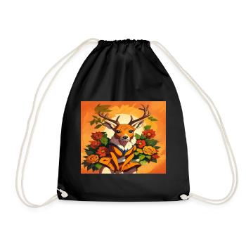 Floral Fawn in Orange Portrait - Drawstring Bag - black - Front