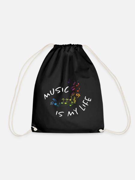 Music is my life - bunte Aquarell Noten - Musik - Turnbeutel - Schwarz