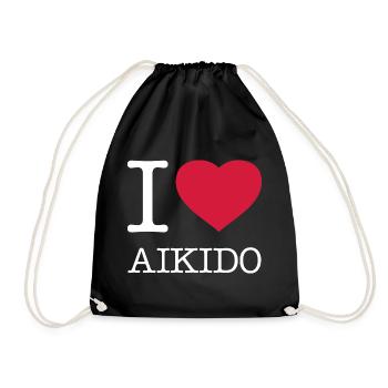 I LOVE AIKIDO - Turnbeutel - Schwarz - Vorne