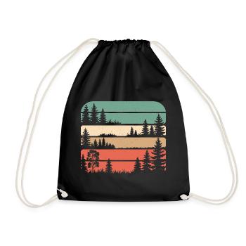 Retro Wald Natur Silhouette Bäume Wandern Geschenk - Turnbeutel - Schwarz - Vorne