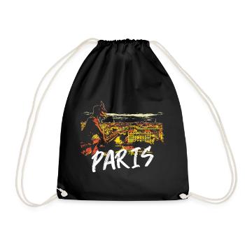 Paris Illustration with Gargoyle - Drawstring Bag - black - Front