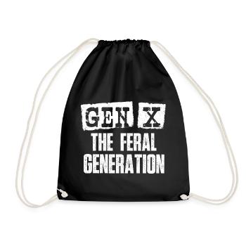 Gen X The Feral Generation Retro Funny Quote - Drawstring Bag - black - Front