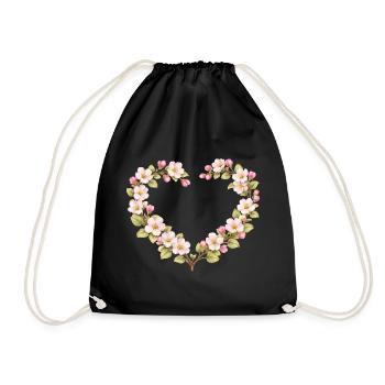 Spring Motif Apple Blossom Heart Frame - Drawstring Bag - black - Front