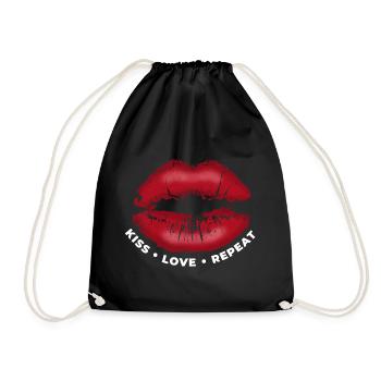 Embrasse, amour, répétez ! Lèvres embrassables avec du rouge à lèvres - Sac de sport léger - noir - Devant