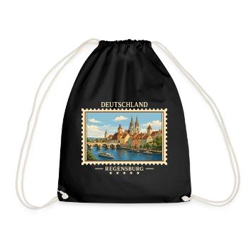 Deutschland Regensburg Vintage Reisemarke - Turnbeutel - Schwarz - Vorne