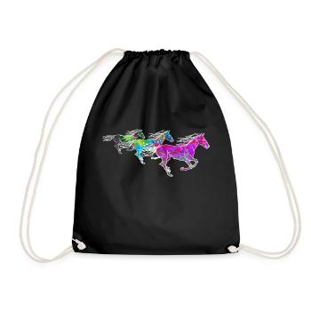 wild colorful cute horses, drawn artistically - Drawstring Bag - black - Front