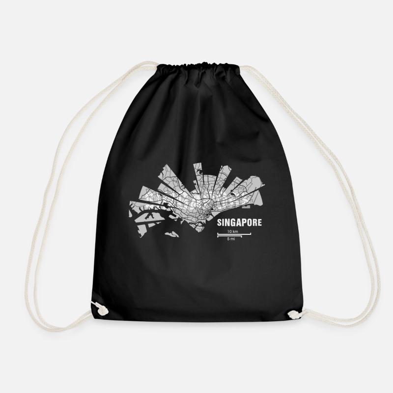 Singapore Map - Drawstring Bag - black
