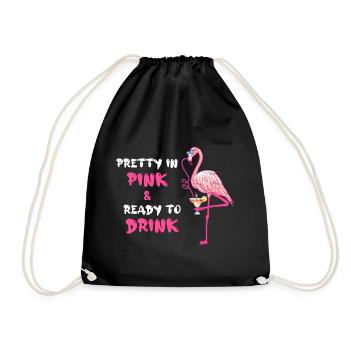 Flamingo Pretty In Pink And Ready To Drink - Turnbeutel - Schwarz - Vorne