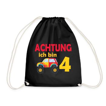 4. Geburtstag Achtung ich bin 4 - Turnbeutel - Schwarz - Vorne