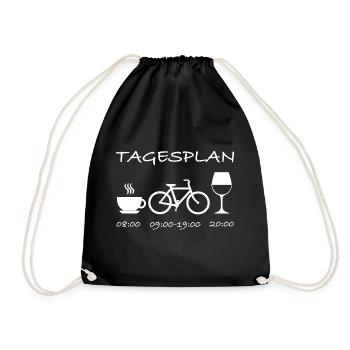 Tagesplan Kaffee Fahrrad Wein - Turnbeutel - Schwarz - Vorne