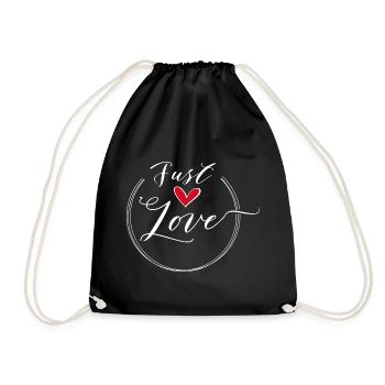 Just Love Heart Scripted Circle - Drawstring Bag - black - Front