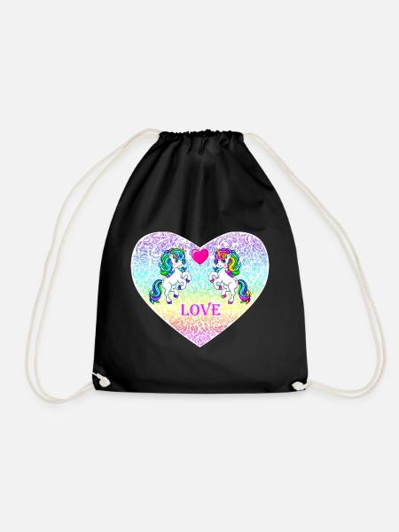 Unicorn Couple Heart Love Valentine's Day 2022 - Drawstring Bag - black