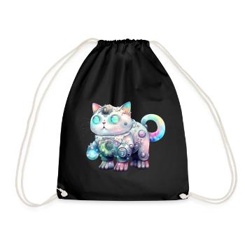 Kawaii Robot Cat - Drawstring Bag - black - Front