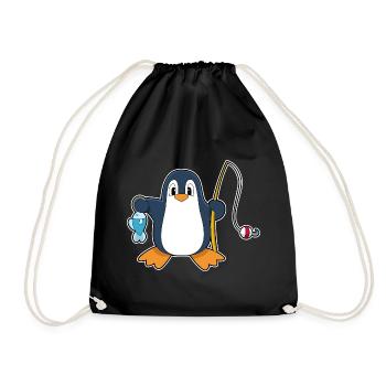 Pinguin Angler Fisch Angeln - Turnbeutel - Schwarz - Vorne