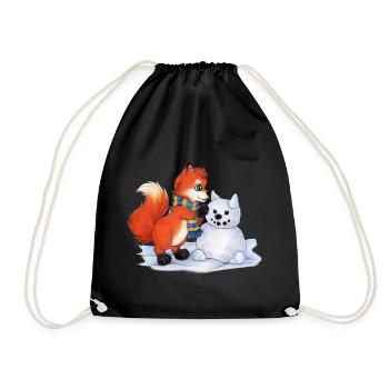 Niedlicher Winter Fuchs mit Schneemann Geschenk - Turnbeutel - Schwarz - Vorne