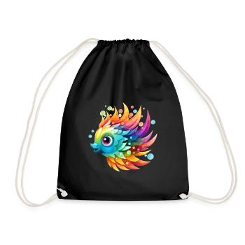 Lustiger bunter Fisch - Turnbeutel - Schwarz - Vorne