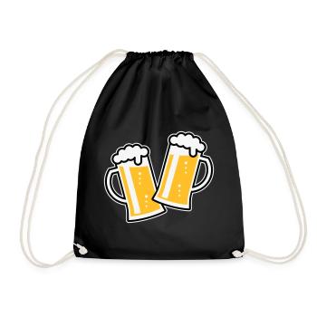 2 Maßkrüge Stoßen An (Bier / Bierseidel / 3C) - Turnbeutel - Schwarz - Vorne