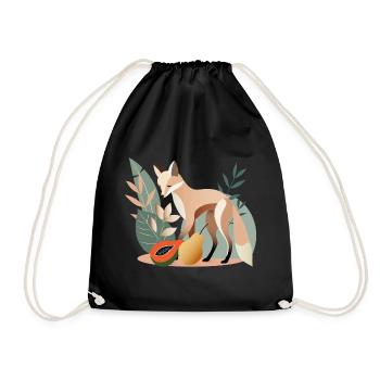 Elegant fox with tropical fruits - Drawstring Bag - black - Front