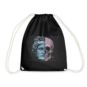 Digital Split Ancient Face Skull Art Design - Drawstring Bag - black - Front