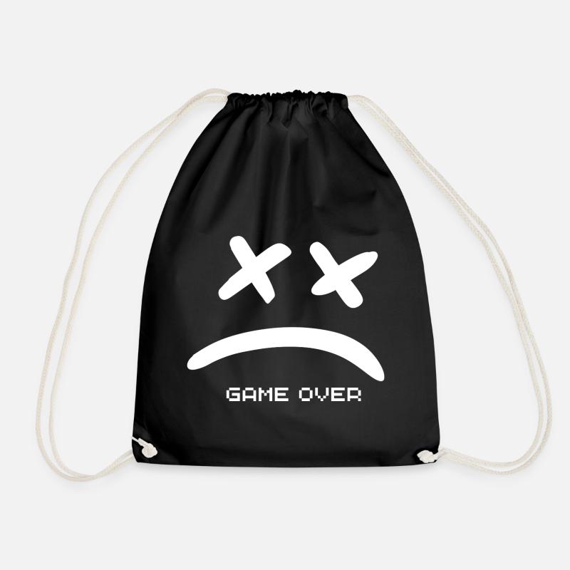 Game Over no Smile white - Drawstring Bag - black