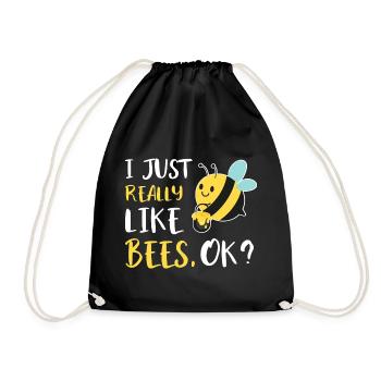 Cute Bee Cartoon Honey Bee Bee Fan - Drawstring Bag - black - Front