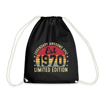 56th Anniversary - Vintage 1970's Gift - Drawstring Bag - black - Front