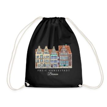 Free Hanseatic City of Bremen - Row of Houses Drawing - Drawstring Bag - black - Front