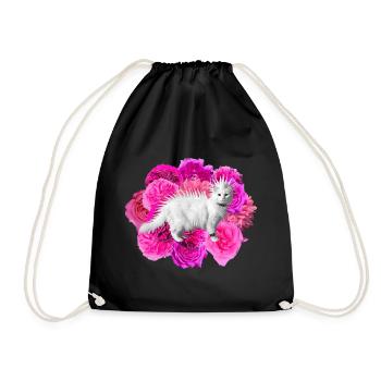 Pink Blossoms Cat Roses punk Thrash over the top - Drawstring Bag - black - Front