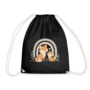 Fuchs & Kind – Boho Regenbogen Familienliebe - Turnbeutel - Schwarz - Vorne