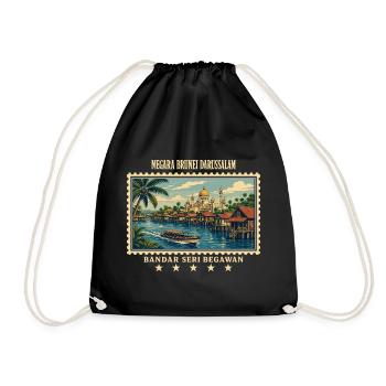 Brunei Bandar Seri Begawan Vintage Reisemarke - Turnbeutel - Schwarz - Vorne