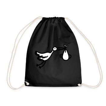 Storch + Baby - Turnbeutel - Schwarz - Vorne