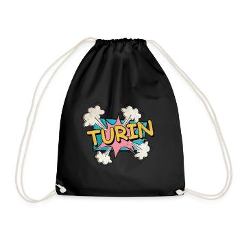 Turin Torino Italy City Font Pop Art Comic - Drawstring Bag - black - Front