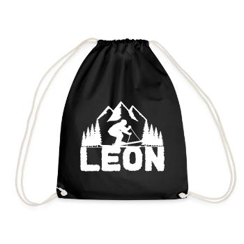 Ski skier First name Leon Name Skis Winter sports - Drawstring Bag - black - Front