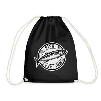 Vintage Fisch Plakette – Maritimes Angler Design - Turnbeutel - Schwarz - Vorne