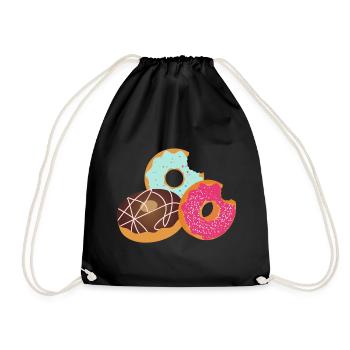 Donuts mit Biss – Süßes Trio mit Glasur & Streusel - Turnbeutel - Schwarz - Vorne