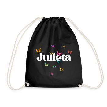 Schöner Mädchenname mit Schmetterlingen JULIETA - Turnbeutel - Schwarz - Vorne
