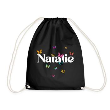 Schöner Mädchenname mit Schmetterlingen NATALIE - Turnbeutel - Schwarz - Vorne
