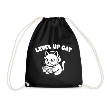 Level Up Cat Gaming - Turnbeutel - Schwarz - Vorne