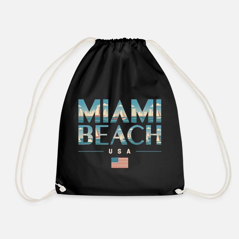 Miami Beach Palmen Stadt Reisedesign - Turnbeutel - Schwarz