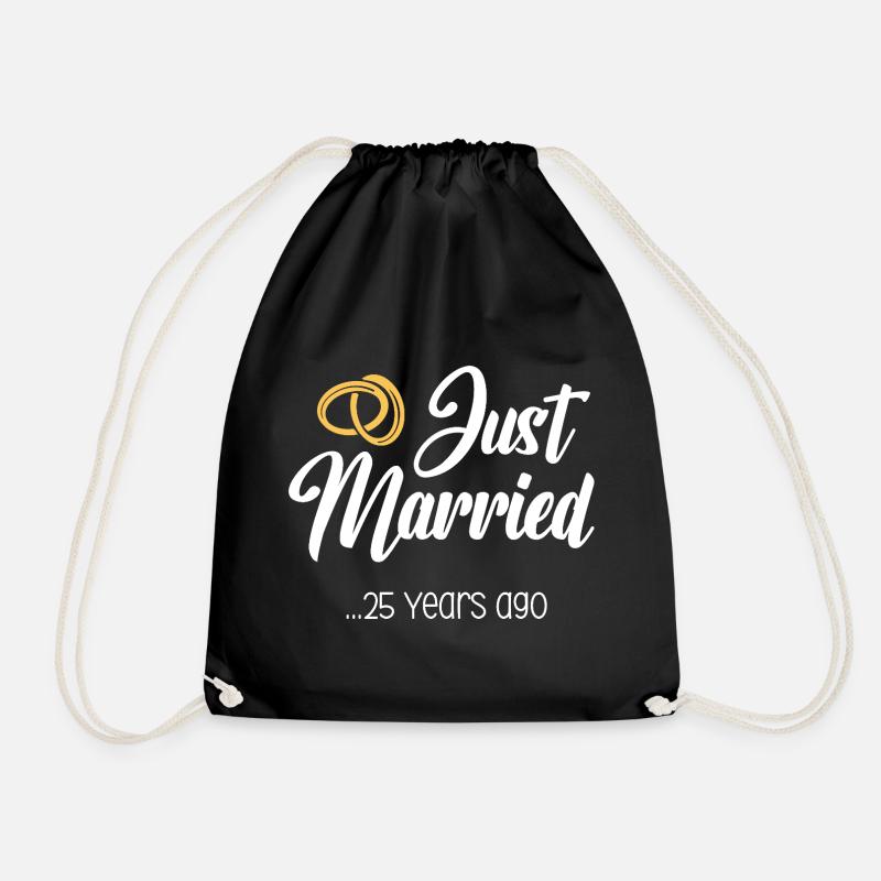 Just Married 25 Years Marriage Married Anniversary - Drawstring Bag - black