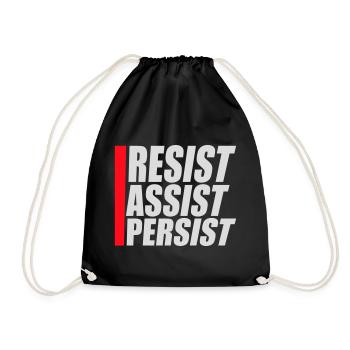 Resist Assist Persist Activism Motivation Logo - Drawstring Bag - black - Front