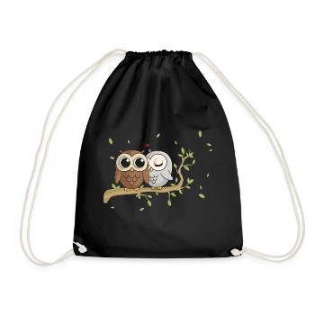 Hiboux de bande dessinée amoureux - Sac de sport léger - noir - Devant