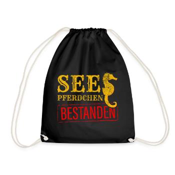 Schwimmabzeichen Seepferdchen Geschenk - Turnbeutel - Schwarz - Vorne